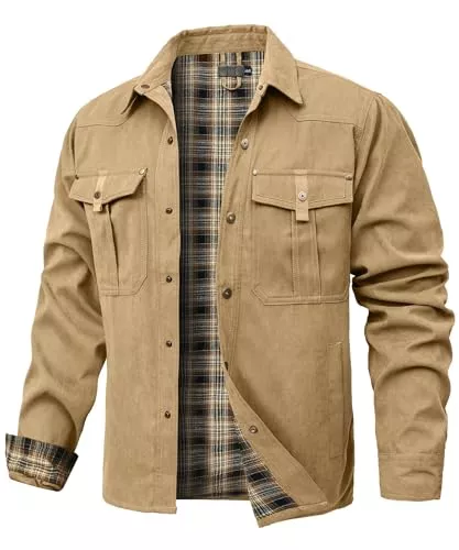 Zaitun Jacken Zaitun Herren Flanell gefüttert Jacke Jacke kariert gebürstet Futter Cowboy Western Twill Outdoor Shirt Jacke