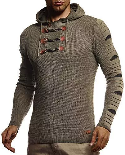 LEIF NELSON Kapuzenpullover Leif Nelson Herren Strickpullover Pullover mit Kapuze Hoodie für Männer Pulli für Winter Kapuzenpullover Slim Fit Longsleeve Langarm Crew Neck LN1740