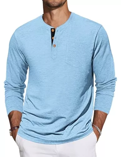 TARAINYA Langarmshirts TARAINYA Henley T-Shirts Herren Baumwolle Langarmshirt Einfarbig Basic Tee Longslevee mit Tasche M-4XL