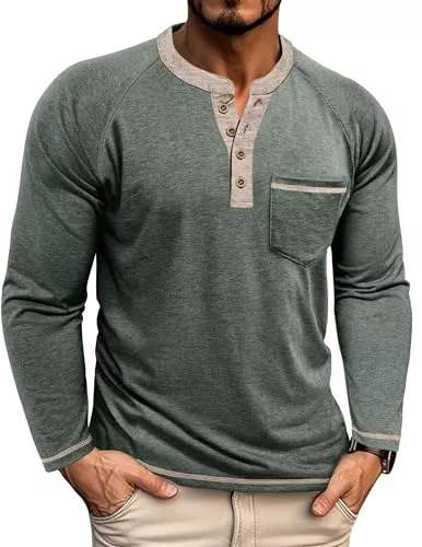 Rodawu Langarmshirts Henley Shirt Herren Langarm Männer T-Shirt Langarmshirt T Shirt Herren