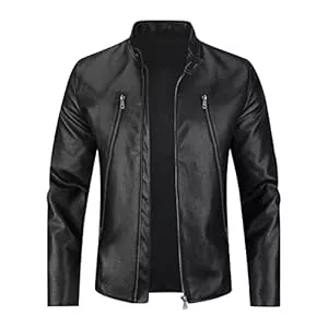 Sliktaa Jacken Sliktaa Herren Jacke aus Kunstleder mit Stehkragen Übergangsoberteil Lässig Motorrad Piloten Reißverschluss Casual Klassisch Lederjacke