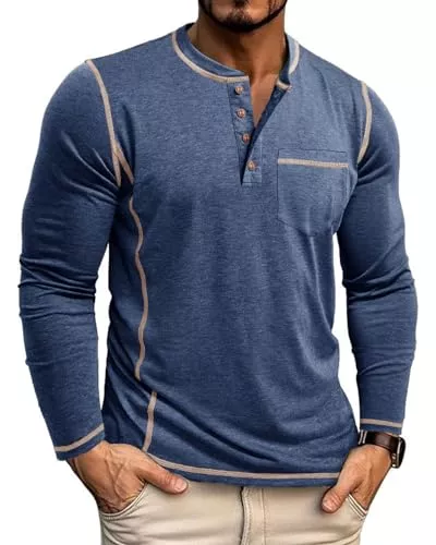 LAOARA Langarmshirts LAOARA Langarmshirt Herren Longsleeve T-Shirts Henley Shirt Langarm Longshirt Slim mit Tasche Knopfleiste M-3XL