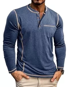 LAOARA Langarmshirts LAOARA Langarmshirt Herren Longsleeve T-Shirts Henley Shirt Langarm Longshirt Slim mit Tasche Knopfleiste M-3XL