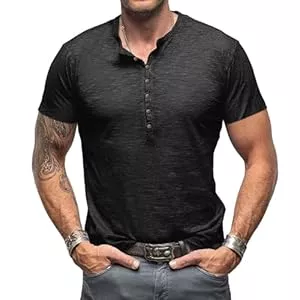 CTU T-Shirts Henley Shirt Herren Kurzarm T-Shirts für Herren V Ausschnitt Vintage Slim Fit Kurzarm Knopf T-Shirt M-3XL