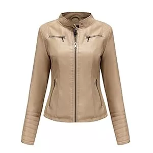 E-girl Jacken E-girl Damen Kunstleder Motorrad Jacke Lederjacke Schlank Reißverschluss Stehkragen Kurz Mantel,PN788