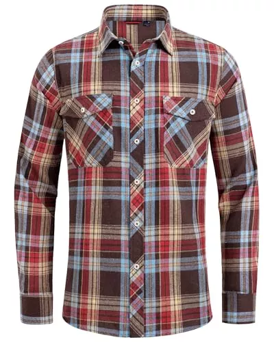 J.VER Hemden J.VER Herren Hemd Kariertes Flanellhemd Freizeithemd Regular Fit Langarm Karohemd Baumwolle HolzfäLler Oberteil Casual Shirt mit Brusttasche