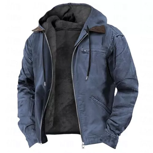 Generic Jacken Fleecejacke Herren mit Kapuze Gefütterte Sweatjacke Warme Winterjacke Outdoor Jacken Kapuzenjacke Regular Fit Outdoorjacke mit Mehreren Taschen Einfarbig Freizeitjacke Sportjacke Parka Fleece Jacke