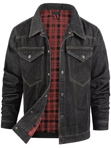 Mr.Stream Jacken Mr.Stream Jeansjacke Herren Western Sommerjacke Cowboy Übergangsjacke Karierte Flanellfutter Denim Trucker Jacken mit Druckknopf