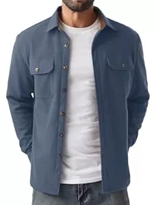 QIXING Jacken QIXING Herren Fleece Cordhemd Langarm Button Down Freizeithemd Regular Fit Hemdjacke Herbst Winter Mantel mit Klappentaschen
