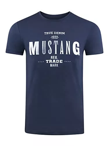 MUSTANG T-Shirts MUSTANG Tshirt Herren Regular Fit Rundhals Kurzarm Sommer Tee Shirt Logoprint Baumwolle Schwarz Weiß Blau Grau Grün S M L XL XXL 3XL 4XL 5XL 6XL