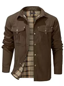 Mr.Stream Jacken Mr.Stream Herren Karierte Flanellfutter Jacke Hemdjacke Übergangsjacke Leicht Stehkragen Feldjacke Cargo Herbstjacke Snap Western Cowboy Jacken
