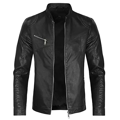 Sliktaa Jacken Sliktaa Herren Jacke aus Kunstleder mit Stehkragen Übergangsoberteil Lässig Motorrad Piloten Reißverschluss Casual Klassisch Lederjacke