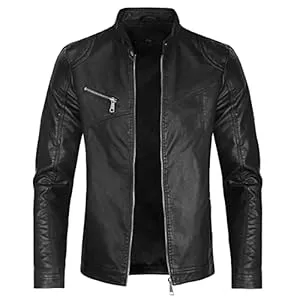 Sliktaa Jacken Sliktaa Herren Jacke aus Kunstleder mit Stehkragen Übergangsoberteil Lässig Motorrad Piloten Reißverschluss Casual Klassisch Lederjacke
