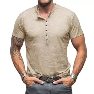 CTU T-Shirts Henley Shirt Herren Kurzarm T-Shirts für Herren V Ausschnitt Vintage Slim Fit Kurzarm Knopf T-Shirt M-3XL