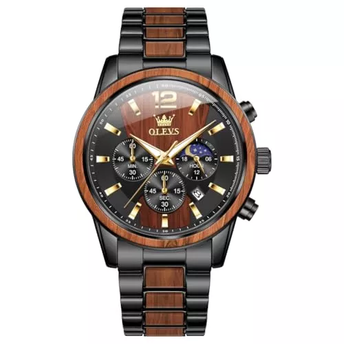 OLEVS Uhren OLEVS Herrenuhr Analog Quarz Holz Armbanduhren Luxus Kleid Chronograph Edelstahl Wasserdicht Leuchtende Uhren Herren Geschenk