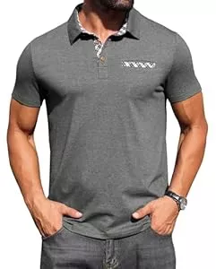 Hisir T-Shirts Hisir Poloshirt Herren Kurzarm Baumwolle Stretch Polo Hemd mit Kariertem Kragen &amp; Brusttaschendetail Sommer Casual T-Shirt für Männer Business Freizeit &amp; Golf