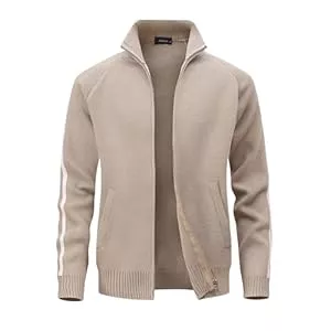 CoXuantion Jacken CoXuantion Herren Gestrickt Strickjacke Langarm Voller Reißverschluss Cardigan Stehkragen Warme Pullover Winter Sweatjacke mit Taschen
