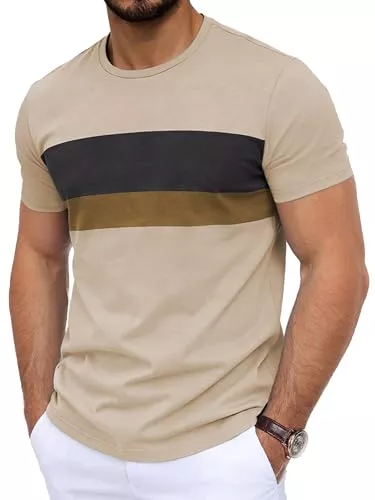 HMIYA T-Shirts HMIYA Herren T-Shirt aus 100% Baumwolle mit Kontrastfarben-Design | Kurzarm-Shirt mit Rundhalsausschnitt | Weich, hautfreundlich und bequem