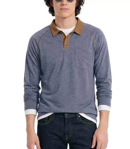 GLESTORE Poloshirts GLESTORE Poloshirt Herren Langarm Casual Longsleeve Polo Giraffe Stickerei Langarmshirt