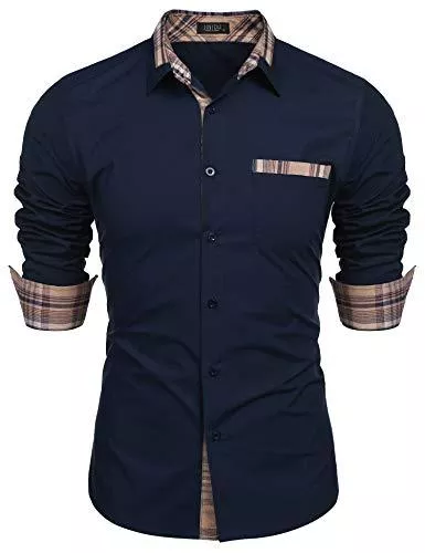 JINIDU Hemden JINIDU Herren Casual Cotton Langarm-Oberhemd Karierter Kragen Slim Fit Button-Down-Shirt