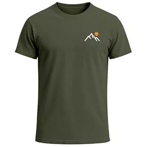 Neverless  Neverless® Herren T-Shirt mit Bergmotiv | Minimalistisches Outdoor Grafikshirt mit Sonnen-Print Natur Logo | Kurzarmshirt Baumwolle Fashion Streetstyle