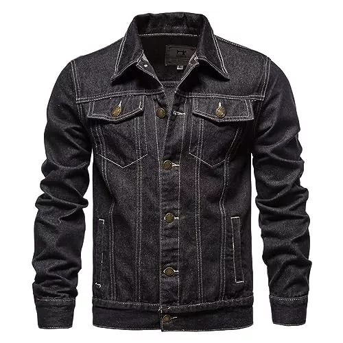 Oanviso Jacken Oanviso Herren Jeansjacke Denim Jacke Basic Mantel Jeans Übergangsjacke Stehkragen Lässige Outwear Baggy Denim Jacket für Männer Motorrad Langarm Mode Mantel Oversized