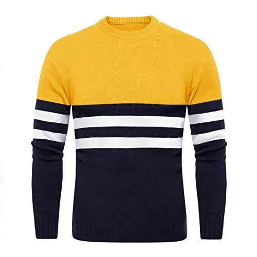 KEFITEVD Pullover & Strickmode KEFITEVD Gestreifter Strickpullover Herren Rundhals-Ausschnitt Elastisch Feinstrickpullover Männer Herbst Winter Pullover Langarm Pulli