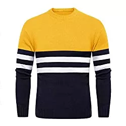 KEFITEVD Pullover & Strickmode KEFITEVD Gestreifter Strickpullover Herren Rundhals-Ausschnitt Elastisch Feinstrickpullover Männer Herbst Winter Pullover Langarm Pulli