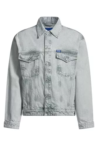 HUGO Jacken HUGO Herren Dex Regular-Fit Jacke aus hellgrauem Stone-washed Denim