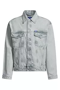 HUGO Jacken HUGO Herren Dex Regular-Fit Jacke aus hellgrauem Stone-washed Denim