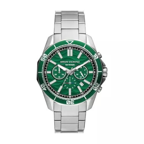 Armani Exchange Uhren Armani Exchange Silver Tone Watch for Men, Quarz-Chronographenwerk und 44mm Gehäusegröße mit Edelstahlarmband