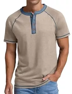 PrinStory  PrinStory Henley Shirt Herren Baumwolle Kurzarm Tshirt Mit Knopfleiste Sommer T Shirt Laufen Tops Für Männer