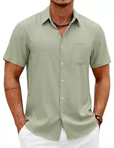 COOFANDY  COOFANDY Herren Hemd Kurzarm Sommer Leicht Freizeithemd Regular Fit Casual Strand Hemd mit Brusttasche