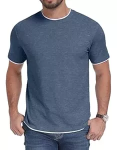 Hisir T-Shirts Hisir Herren T-Shirt 95% Baumwolle 5% Spandex Kurzarm Rundhals mit Kontrastrand Weiches Tee Shirt Klassische Passform für Sommer &amp; Alltag