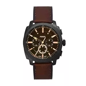 Fossil Uhren Fossil New Machine Herrenuhr, 44mm Quarz-Chronographenwerk mit Edelstahl- oder Lederarmband