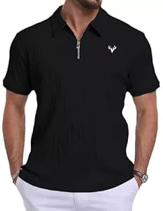 KUYIGO Poloshirts KUYIGO Herren Kurzarm Polohemd von aus Strickmaterial mit Reißverschluss am Kragen und Hirschkopf-Motiv EIN atmungsaktives kühles Sommer Golf-Polohemd Größen S–2XL