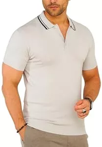 Soulstar Poloshirts Soulstar Herren Strick Poloshirt Kurzarm T-Shirt Polo-Hemd Knit Oberteil mit Knopfleiste Strick-Polo Golf-Polo Tennis-Polo mit Kontrast-Stripes