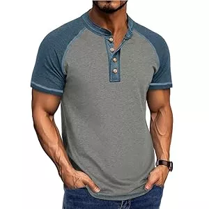 Halfword  Halfword Henley Kurzarm Herren T-Shirts Sommer Slim Fit 4-Knopfleiste Sport Tshirts für Männer Raglan Shirt Zweifarbiges