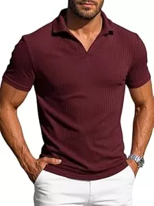 Runcati  Runcati Herren Poloshirt Kurzarm V-Ausschnitt T-Shirt Strick Slim Fit Polohemd Sommer Einfarbig Golf Shirts Freizeit Stretch Oberteile