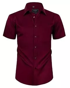 siliteelon Hemden siliteelon Herren Burgund Casual Business Hemd Regular Fit Kurzarm Formales Hemd mit Tasche.Mittel