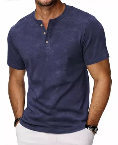 HMIYA Poloshirts HMIYA Hemd Herren 100% Baumwolle Vintage Henley Shirt Kurzarm T-Shirts für Herren Sommerhemd Beiläufig Männer