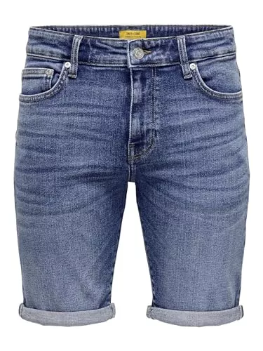 Only &amp; Sons Shorts ONLY &amp; SONS Herren Jeans Shorts ONSPly Denim Bermuda mit Aufschlag 22028773 Dark Blue Denim L