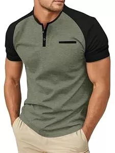 PrinStory T-Shirts PrinStory Henley Herren T-Shirts Slim Fit Kurzarm Tshirt Leicht Freizeithemd Tee Shirts Mit Tasche Knopfleiste