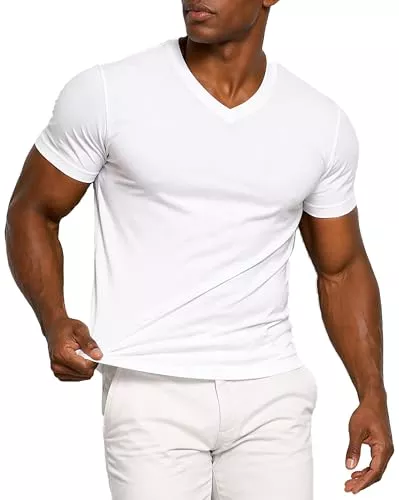 Leif Nelson T-Shirts Leif Nelson Herren Stretch T-Shirt V-Ausschnitt Slim Fit