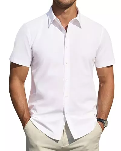 J.VER Hemden J.VER Hemd Herren Kurzarm Weißes Regular Fit Businesshemden Sommer Herrenhemd Freizeithemden Strand Casual Büro Shirt,M