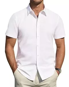 J.VER Hemden J.VER Hemd Herren Kurzarm Weißes Regular Fit Businesshemden Sommer Herrenhemd Freizeithemden Strand Casual Büro Shirt,M