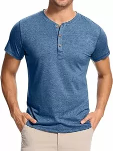 WUWUSKY Poloshirts WUWUSKY Herren T-Shirt Baumwolle Shirt Kurzarm Sommer Shirt mit 3 Knopfleiste Casual Freizeit Oberteil,Blau,M