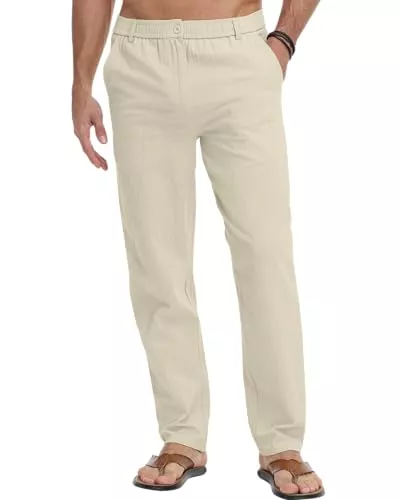 LVCBL Hosen LVCBL Herren Leinenhose Einfarbiges Lang Leicht Sommerhose Loose Fit Freizeithose Khaki M
