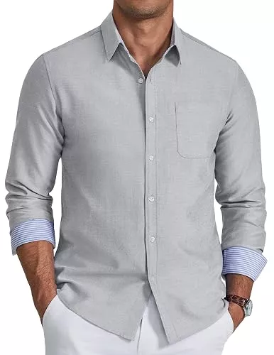 COOFANDY Hemden COOFANDY Herren Langarm Baumwolle Oxford Hemd mit Tasche | Button Down Freizeithemd, Oberhemden Langarm Regular Fit