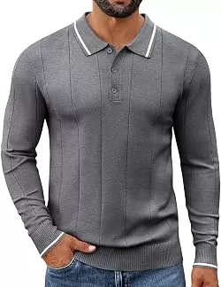 COOFANDY Poloshirts COOFANDY Strick Poloshirt Herren Langarm Polo Pullover Strickpullover